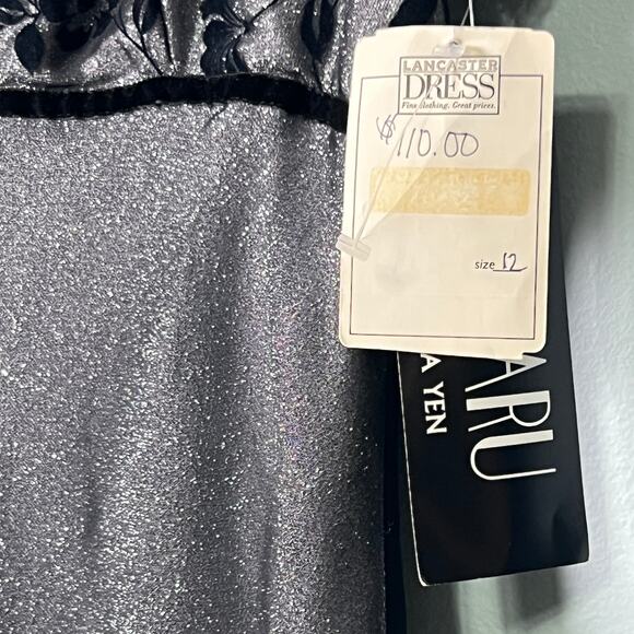 Vintage 90s Y2K De Laru Black Shimmer Cocktail Dress Size 12 Sheer Overlay Lace - Picture 11 of 11